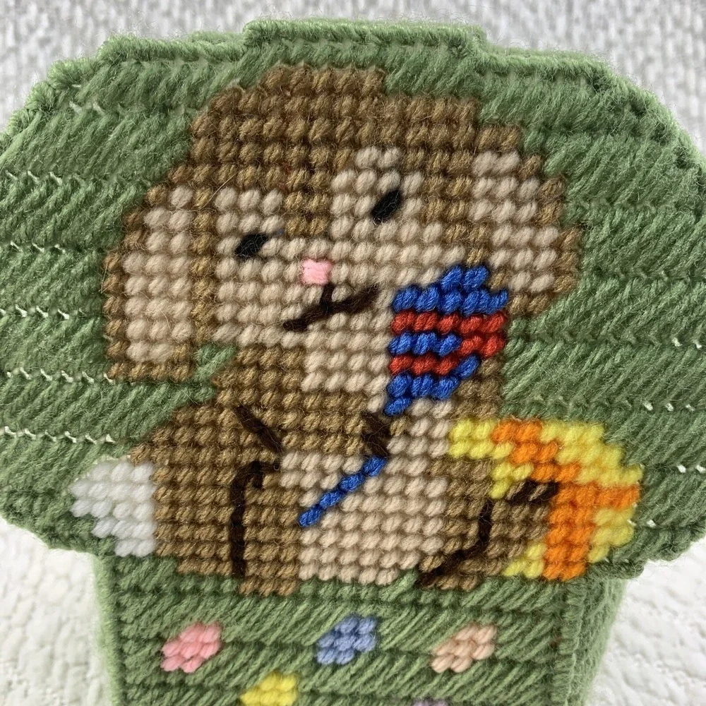 Easter Bunny‎ Vintage Hand Made Finished Plastic Canvas 6.5
